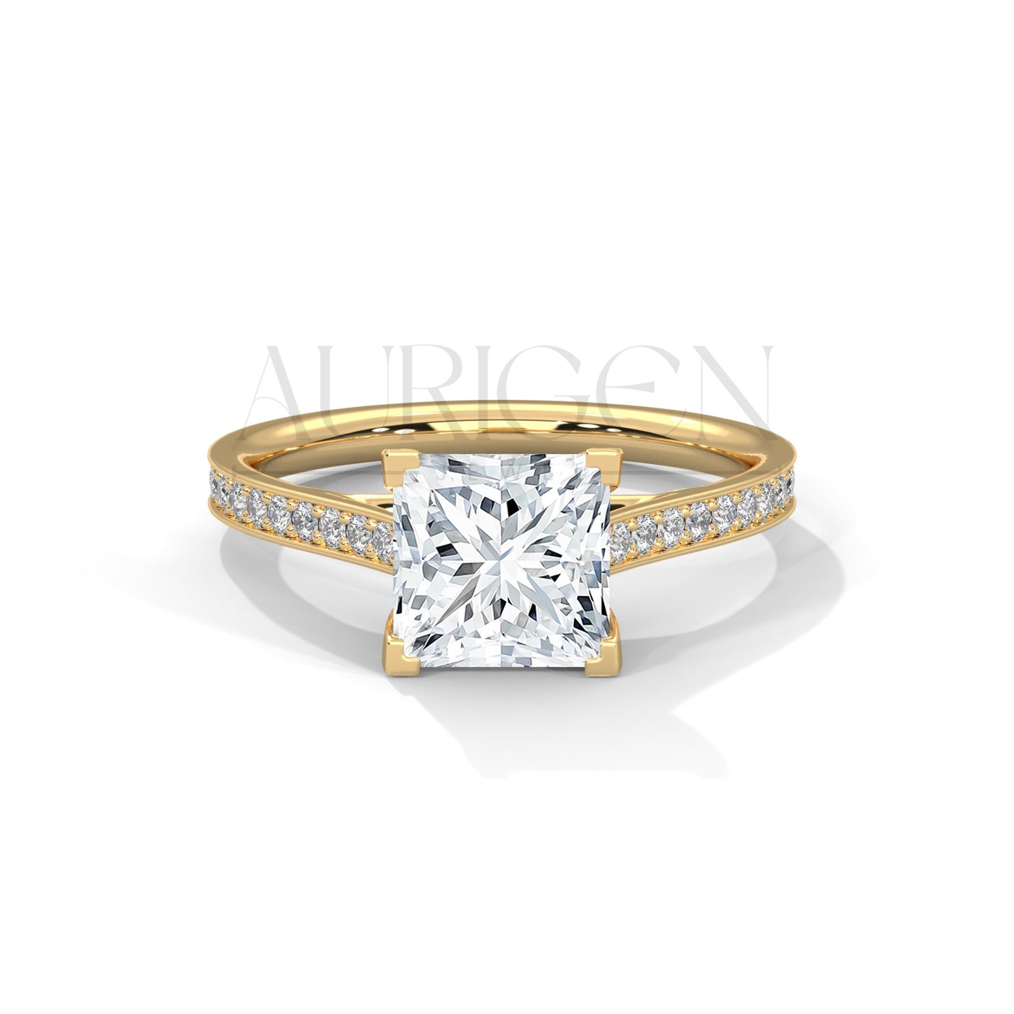 2 Ct Modern Princess Cut Diamond Ring in 14K Solid Gold with Pave Setting