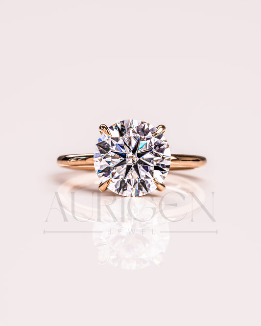 Round Brilliant Cut Moissanite Engagement Ring 4-Prong Set With Hidden Halo Diamond Ring