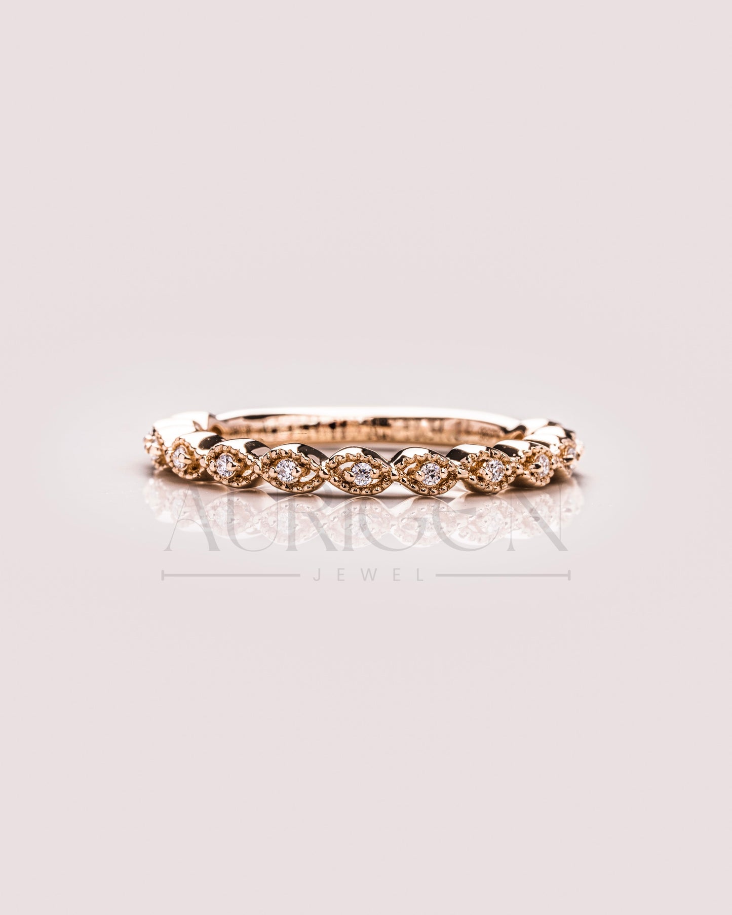 Antique Bloom Band – Round Cut 14K Solid Gold Moissanite and Lab Grown Diamond Elegance