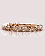 Antique Bloom Band – Round Cut 14K Solid Gold Moissanite and Lab Grown Diamond Elegance