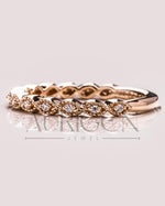 Antique Bloom Band – Round Cut 14K Solid Gold Moissanite and Lab Grown Diamond Elegance
