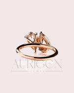 14k Solid Gold Two-Stone Pear Cut Lab Grown and Moissanite Diamond Engagement Ring