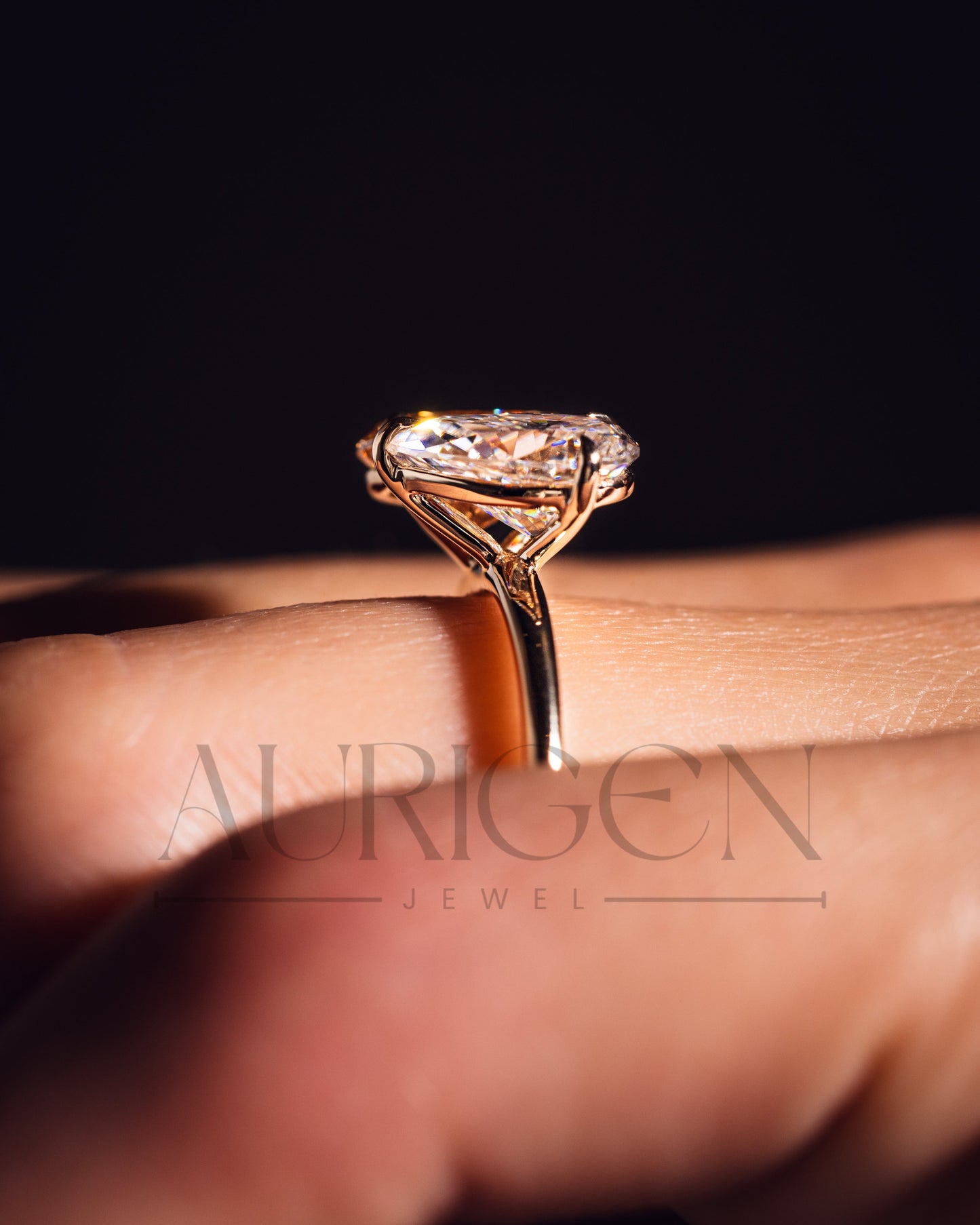 14k Solid Gold Two-Stone Pear Cut Lab Grown and Moissanite Diamond Engagement Ring