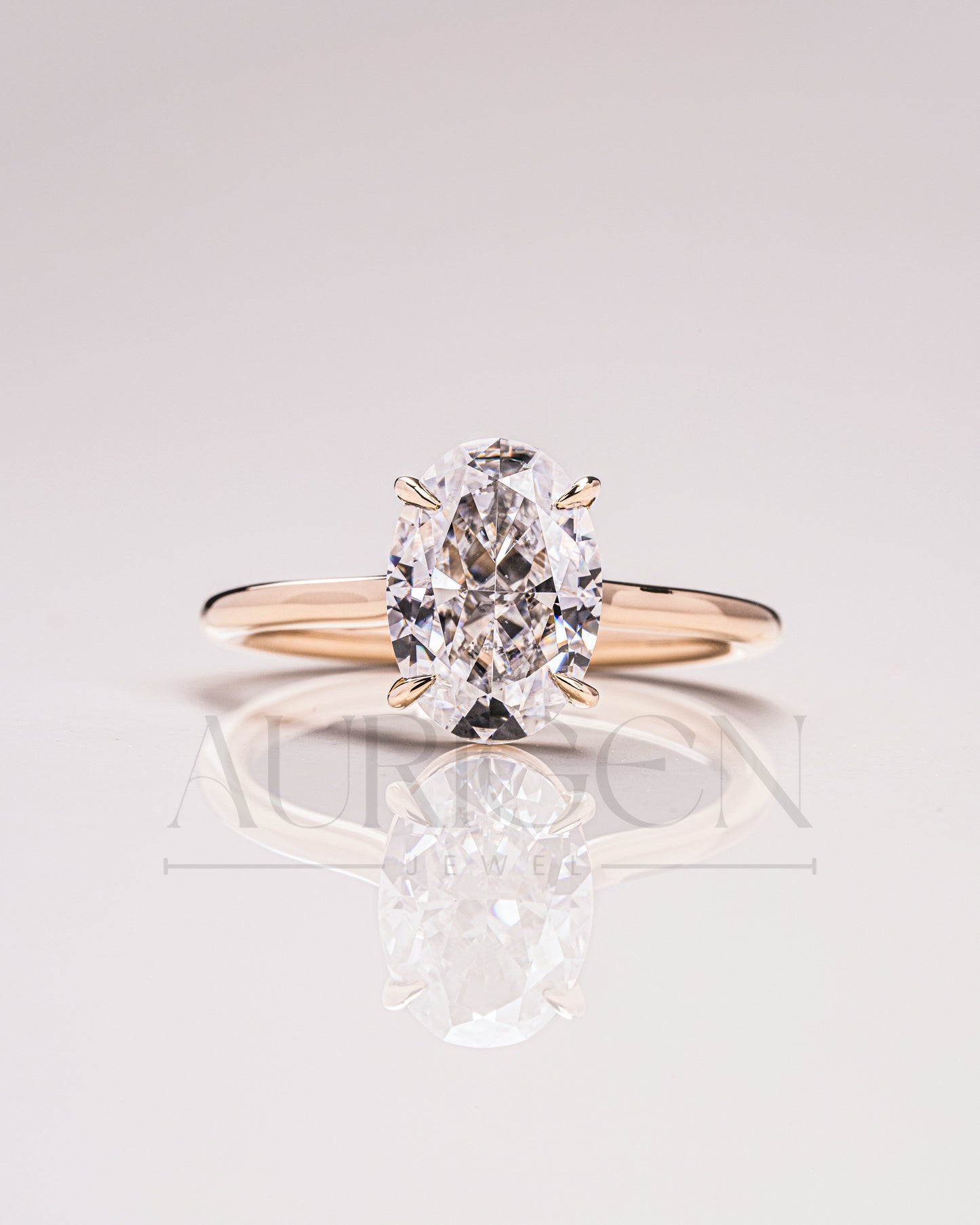 Crushed Ice Oval Solitaire Engagement Ring 4-Prong Moissanite and Leb Grown Ring