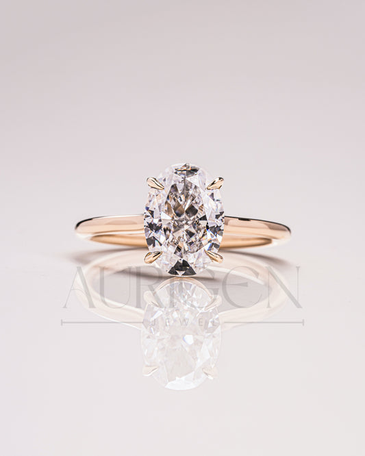Crushed Ice Oval Solitaire Engagement Ring 4-Prong Moissanite and Leb Grown Ring