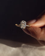 Crushed Ice Oval Solitaire Engagement Ring 4-Prong Moissanite and Leb Grown Ring