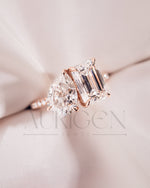 Unique Emerald & Pear Cut Moissanite and Lab Grown Diamond Engagement Ring