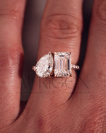Unique Emerald & Pear Cut Moissanite and Lab Grown Diamond Engagement Ring