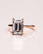 Emerald Cut Moissanite and Lab Grown Diamond Ring With Hidden Halo