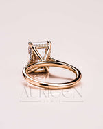 Emerald Cut Moissanite and Lab Grown Diamond Ring With Hidden Halo