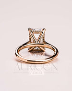 Emerald Cut Moissanite and Lab Grown Diamond Ring With Hidden Halo