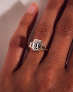 Unique Emerald Cut with Trapezoid Side Stones Moissanite and Leb Grown Engagement Ring 14k Yellow Gold
