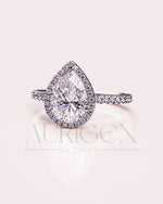 Pear Cut Halo & Pave Engagement Ring with Moissanite and Lab Diamond – 14K Solid Gold