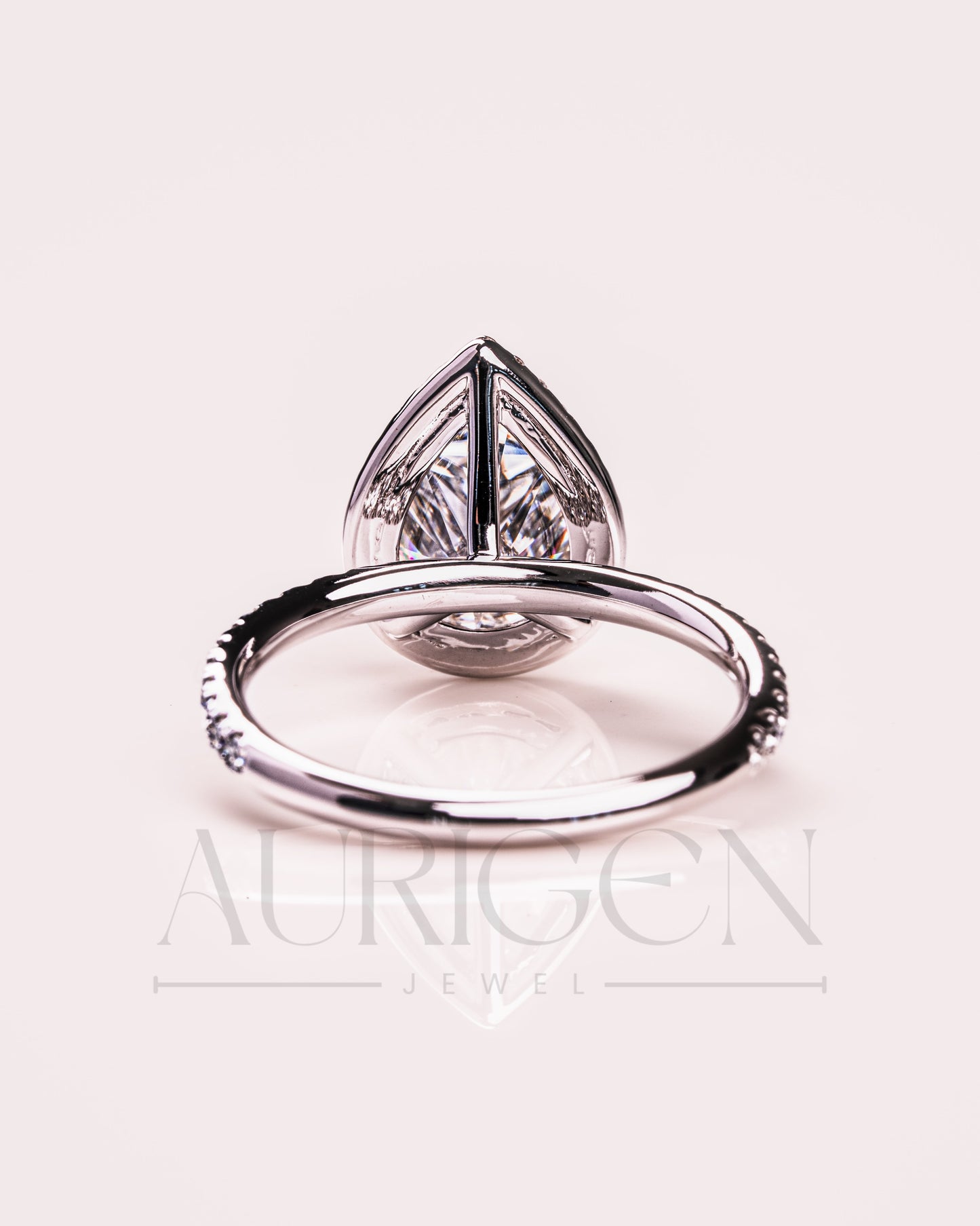 Pear Cut Halo & Pave Engagement Ring with Moissanite and Lab Diamond – 14K Solid Gold