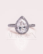 Pear Cut Halo & Pave Engagement Ring with Moissanite and Lab Diamond – 14K Solid Gold