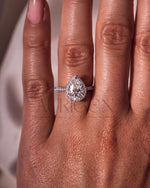 Pear Cut Halo & Pave Engagement Ring with Moissanite and Lab Diamond – 14K Solid Gold