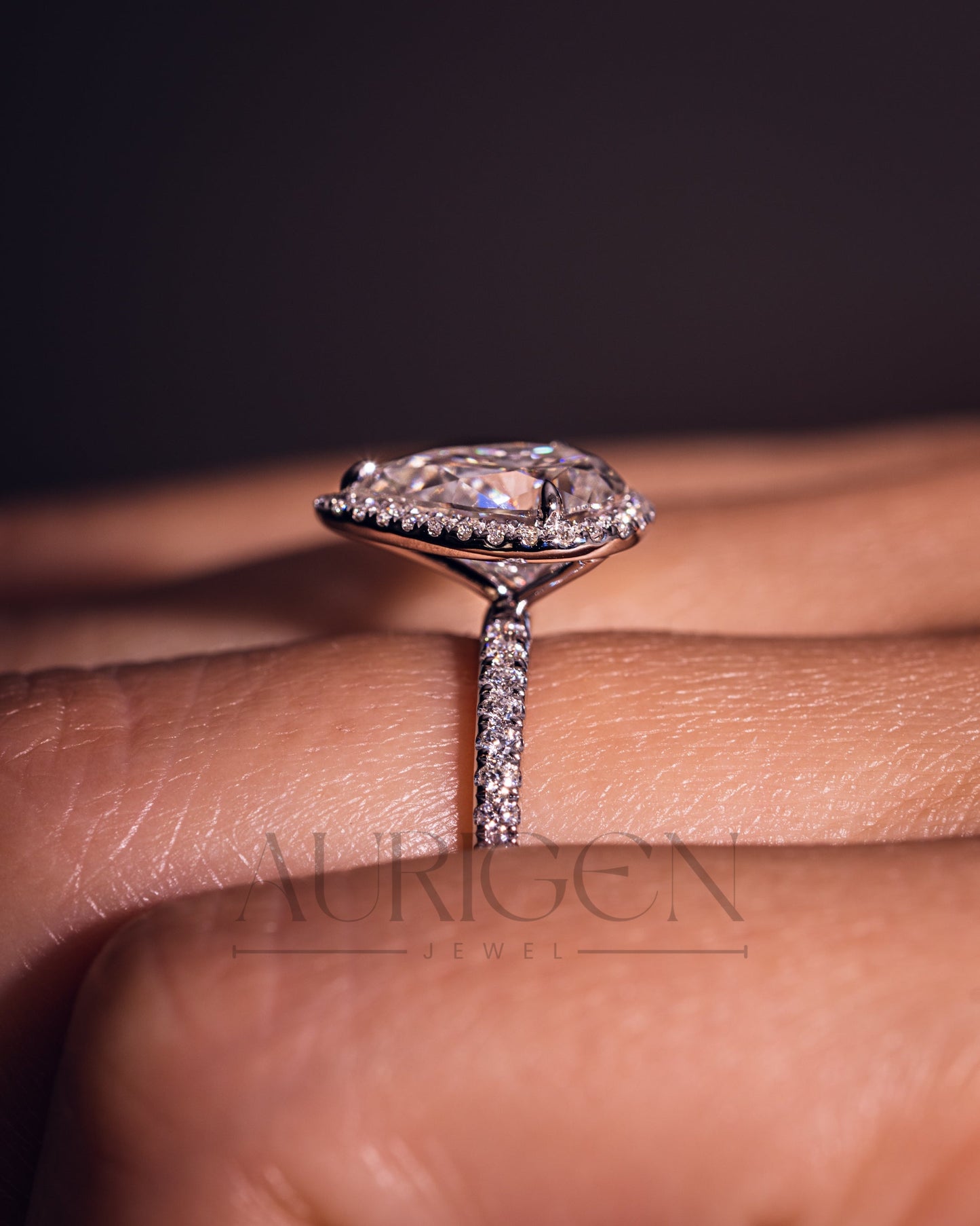 Pear Cut Halo & Pave Engagement Ring with Moissanite and Lab Diamond – 14K Solid Gold