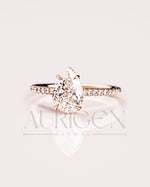 Pear Cut Lab Grown and Moissanite Diamond Ring with Pave in 14K Solid Gold