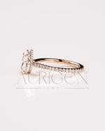 Pear Cut Lab Grown and Moissanite Diamond Ring with Pave in 14K Solid Gold
