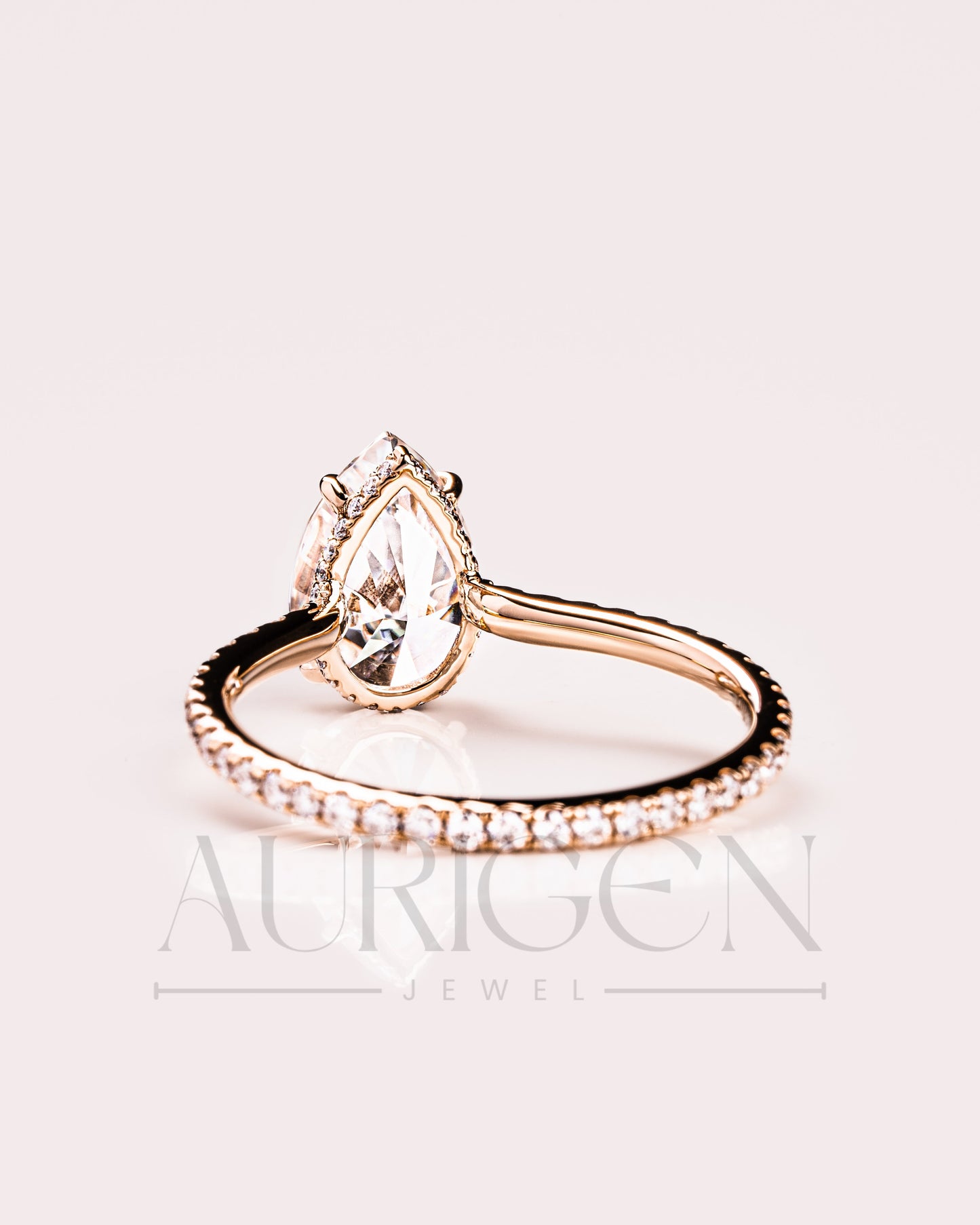 Pear Cut Lab Grown and Moissanite Diamond Ring with Pave in 14K Solid Gold