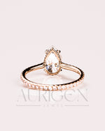 Pear Cut Lab Grown and Moissanite Diamond Ring with Pave in 14K Solid Gold