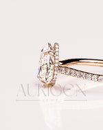Pear Cut Lab Grown and Moissanite Diamond Ring with Pave in 14K Solid Gold