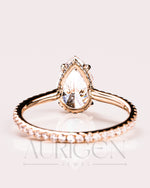 Pear Cut Lab Grown and Moissanite Diamond Ring with Pave in 14K Solid Gold
