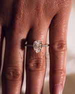 Pear Cut Lab Grown and Moissanite Diamond Ring with Pave in 14K Solid Gold