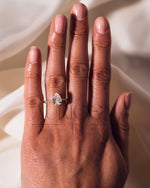Pear Cut Lab Grown and Moissanite Diamond Ring with Pave in 14K Solid Gold