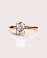 Brilliant Oval Cut Moissanite & Leb Grown Ring 4-Prong With Hidden Halo Diamond Ring