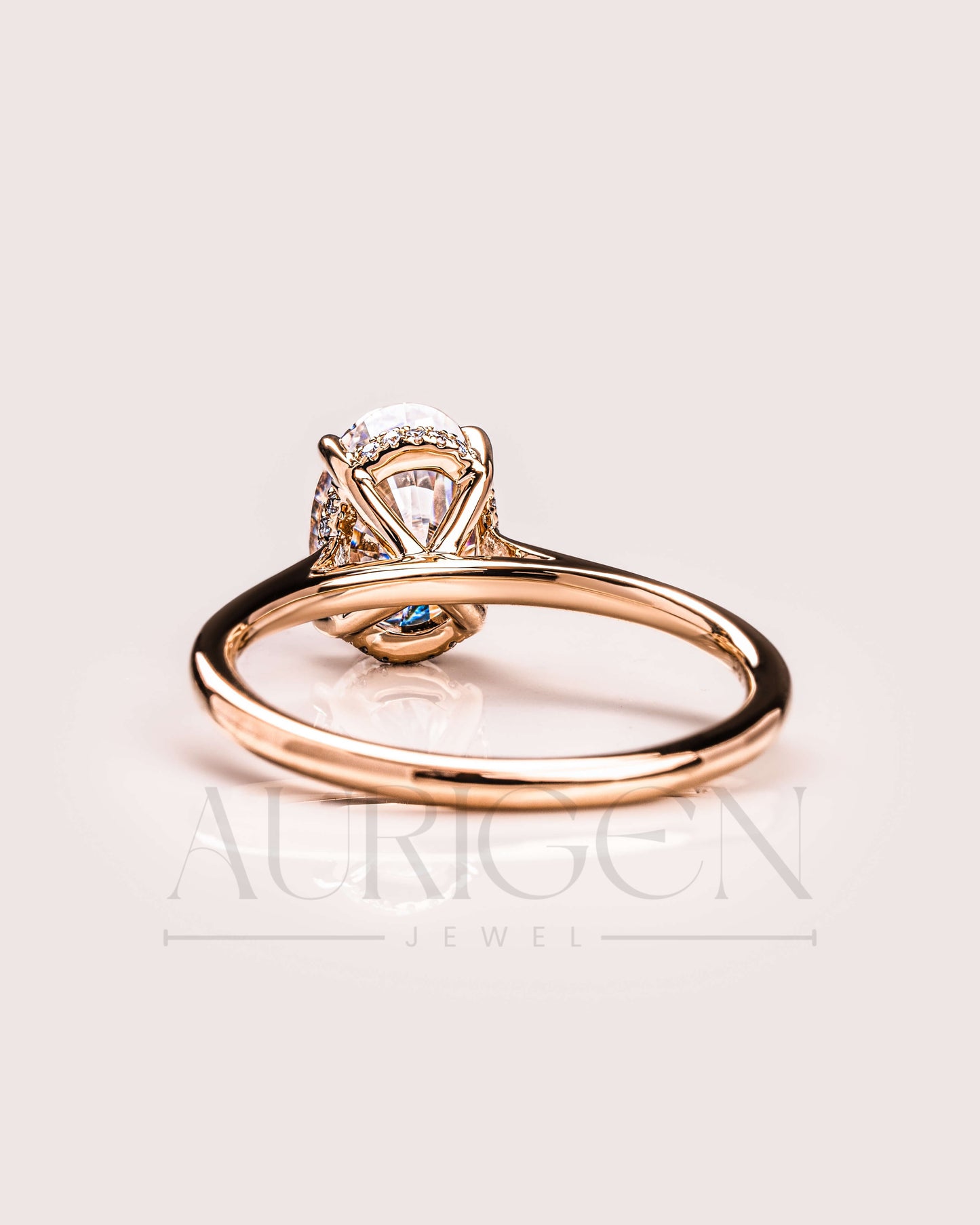 Brilliant Oval Cut Moissanite & Leb Grown Ring 4-Prong With Hidden Halo Diamond Ring
