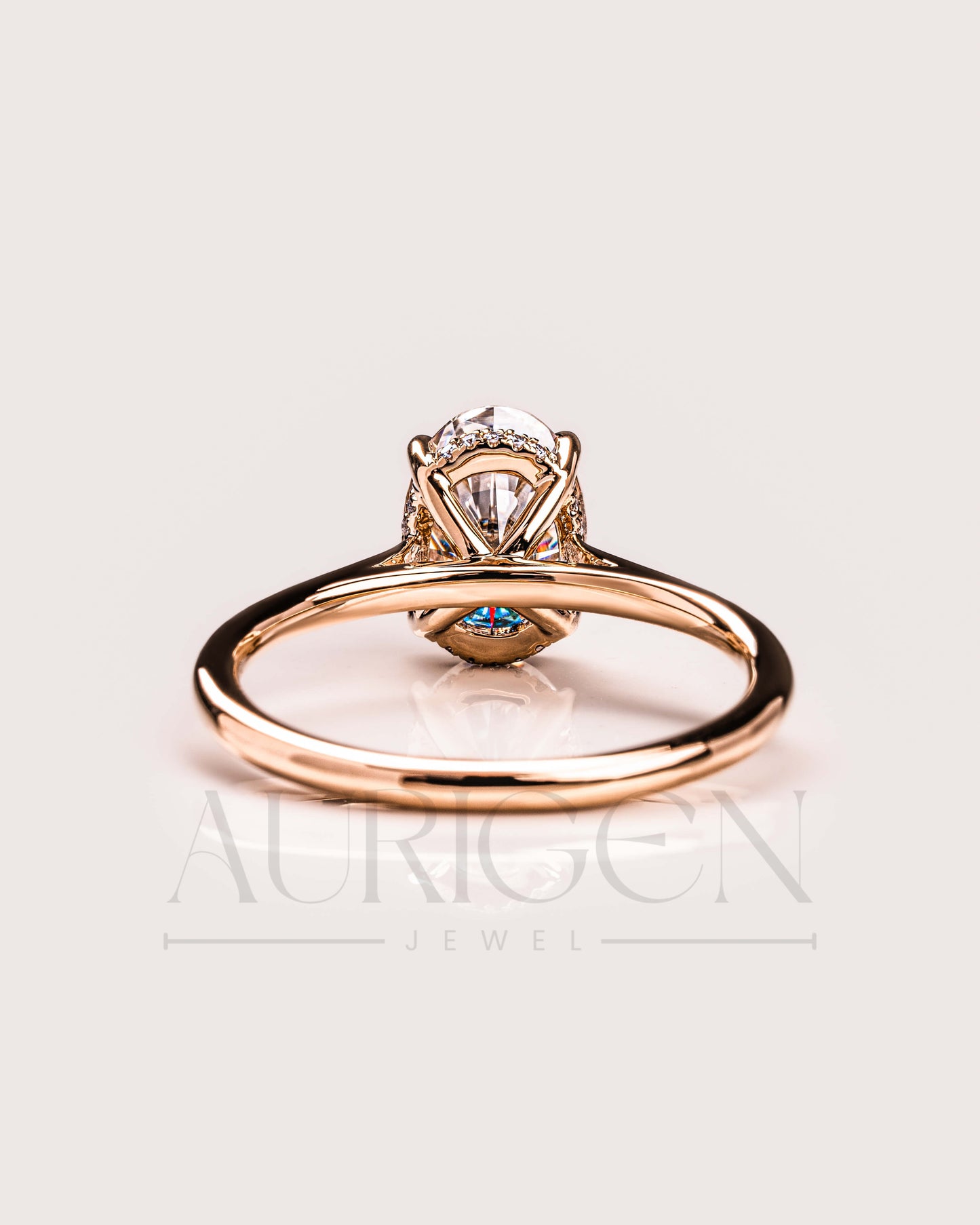 Brilliant Oval Cut Moissanite & Leb Grown Ring 4-Prong With Hidden Halo Diamond Ring