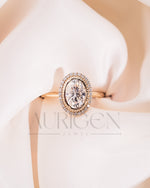 Moissanite and Lab Grown Diamond- Oval Cut Bezel Setting Ring With Halo