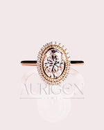 Moissanite and Lab Grown Diamond- Oval Cut Bezel Setting Ring With Halo