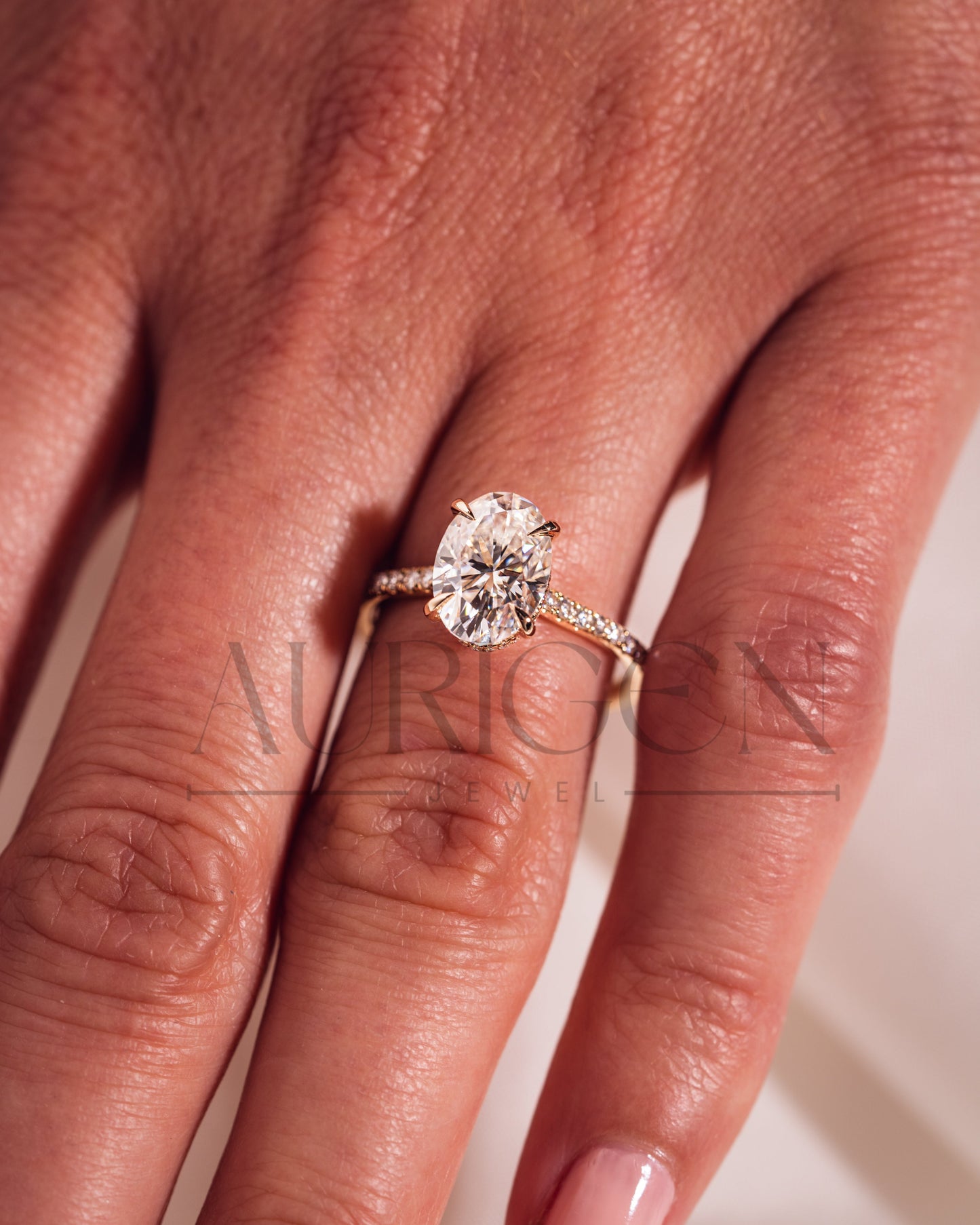 2 Ct Brilliant Oval Moissanite Engagement Ring with Pave Setting Diamond 14K Solid Gold Ring