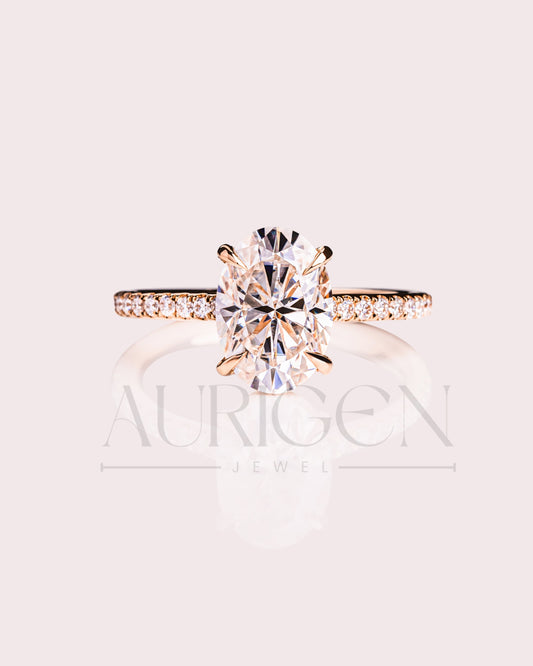 2 Ct Brilliant Oval Moissanite Engagement Ring with Pave Setting Diamond 14K Solid Gold Ring