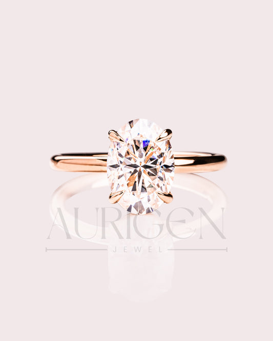 Oval Brilliant Diamond Solitaire Ring in 14k Solid Gold Moissanite and Leb Diamond Ring