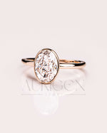 14k Solid Gold Oval Moissanite and Leb Grown Bezel Set Engagement Ring