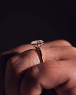 14k Solid Gold Oval Moissanite and Leb Grown Bezel Set Engagement Ring