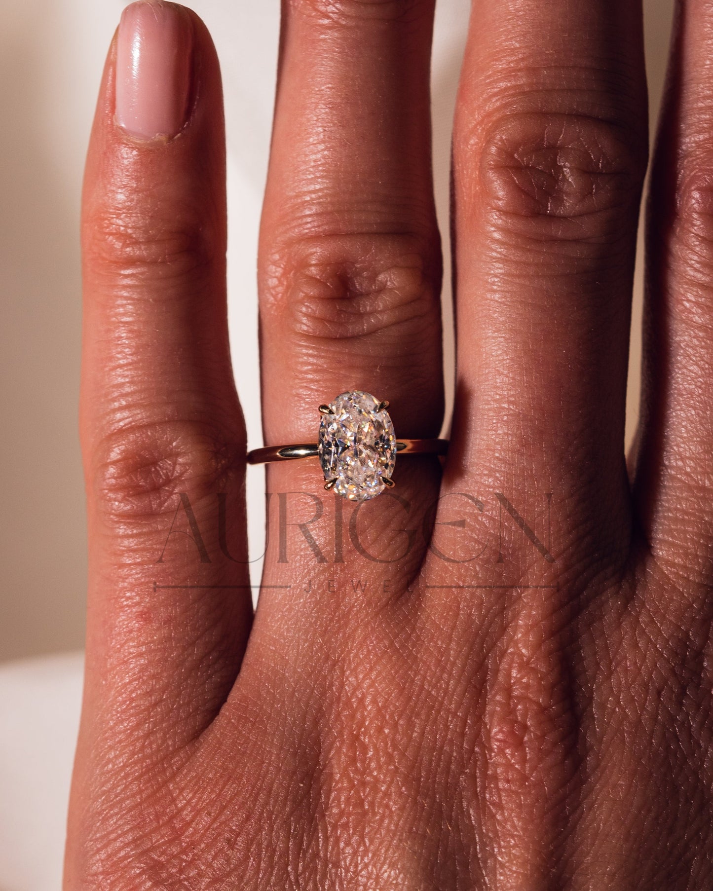 Oval Cut Solitaire Engagement Ring in Solid Gold - Lab Grown and Moissanite Diamond