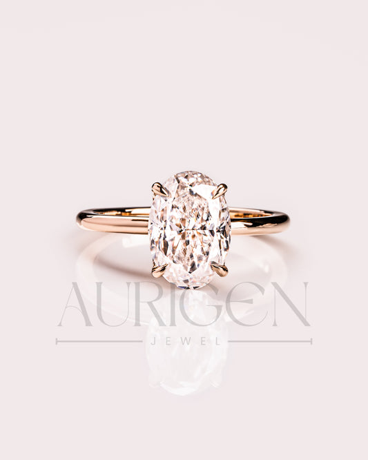 Oval Cut Solitaire Engagement Ring in Solid Gold - Lab Grown and Moissanite Diamond