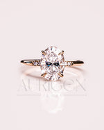 Oval 4-Prong Engagement Ring with Round Side With Hidden Diamond 14k Solid Gold