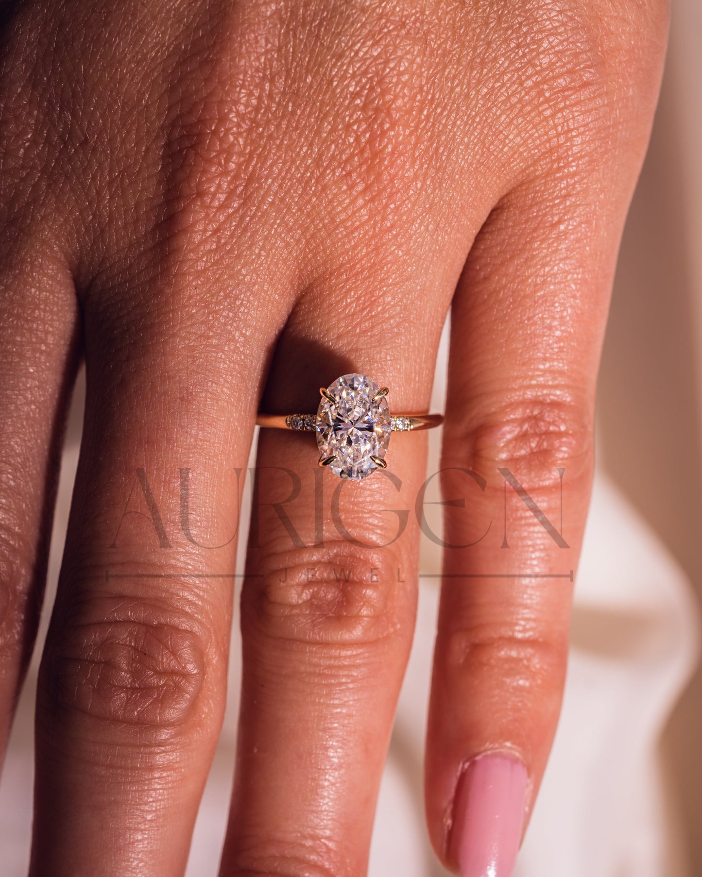 Oval 4-Prong Engagement Ring with Round Side With Hidden Diamond 14k Solid Gold
