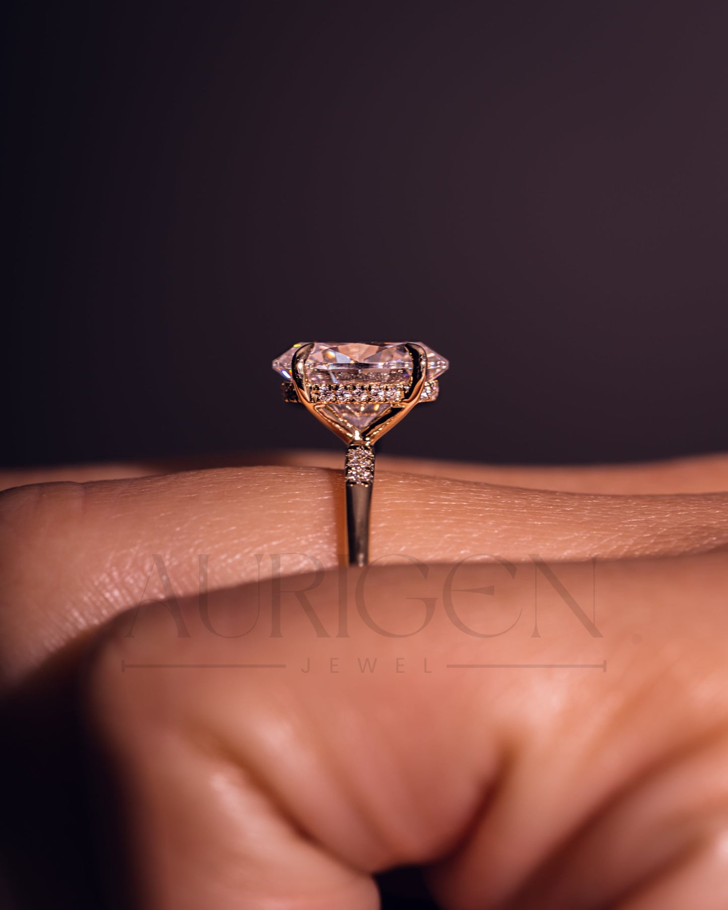 Oval 4-Prong Engagement Ring with Round Side With Hidden Diamond 14k Solid Gold