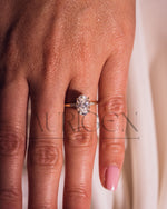 Oval 4-Prong Engagement Ring with Round Side With Hidden Diamond 14k Solid Gold