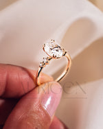 Oval Cut Moissanite and Lab Grown Diamond Engagement Ring with Side Stones