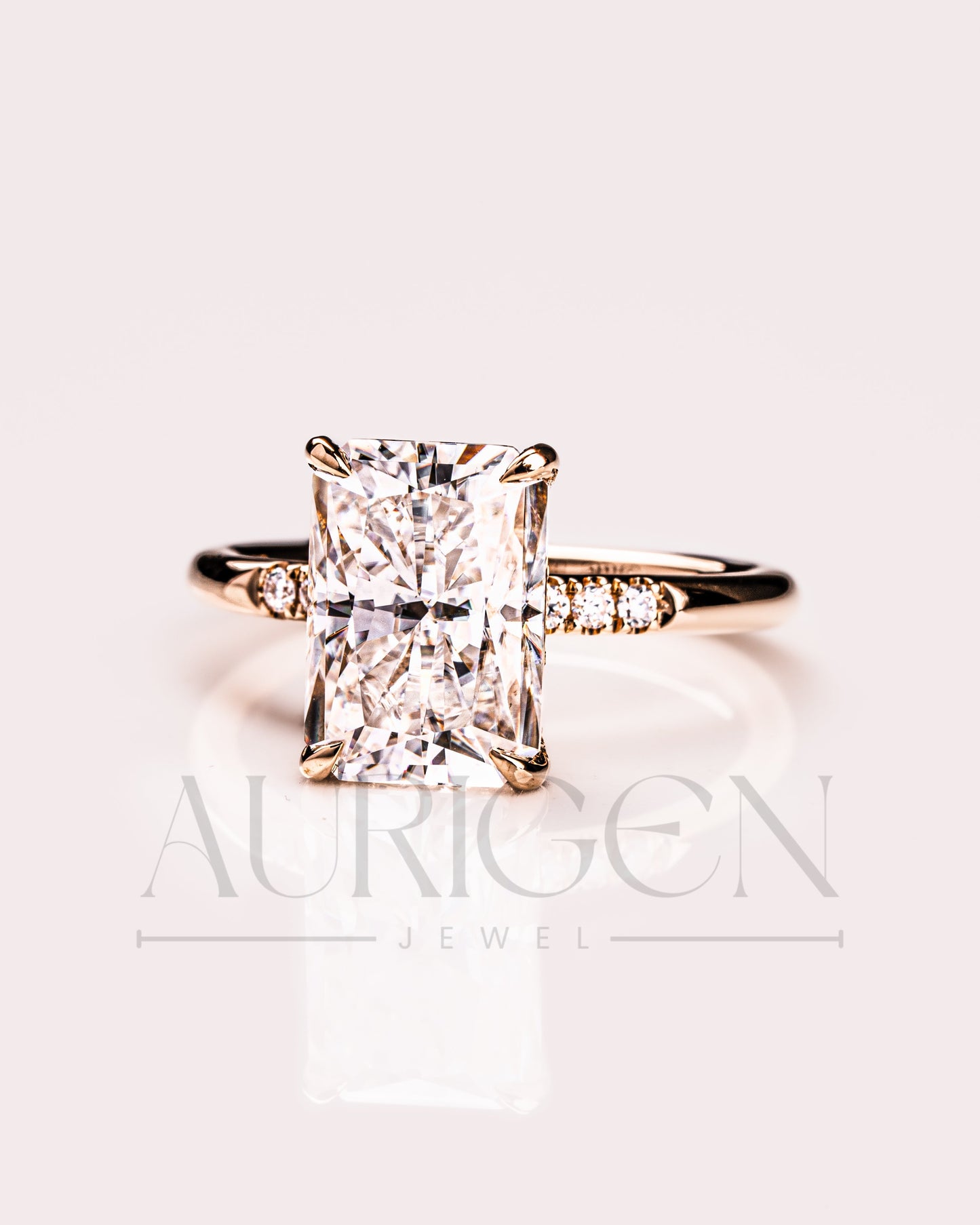 Sparkling 14K Solid Gold Radiant Cut Moissanite and Lab Grown Diamond Ring
