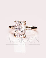 Sparkling 14K Solid Gold Radiant Cut Moissanite and Lab Grown Diamond Ring