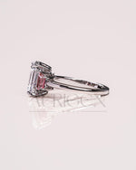 Emerald Cut with Pink Trapezoid Side Stones Engagement Ring in 14k White Gold