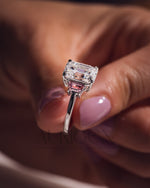 Emerald Cut with Pink Trapezoid Side Stones Engagement Ring in 14k White Gold